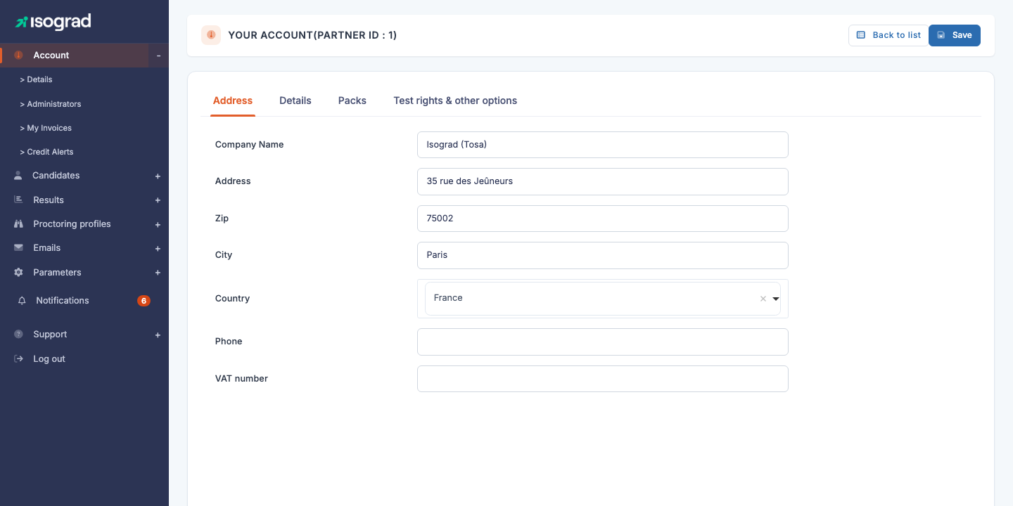 The "Your account" page