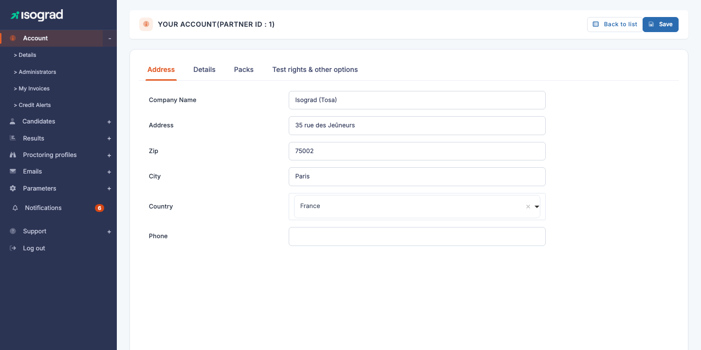 The "Address" tab