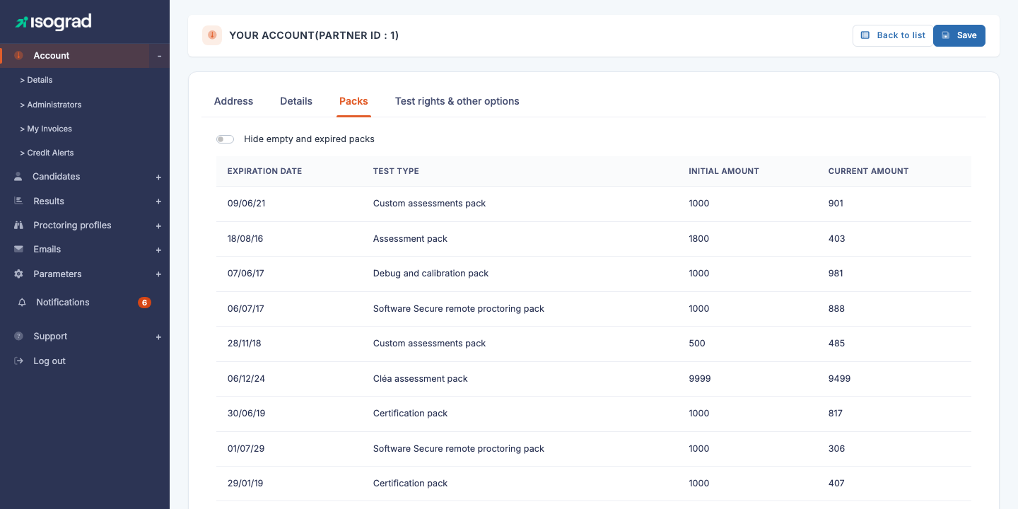 The "Packs" tab