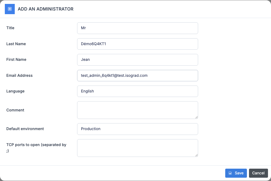 Contact details entry window