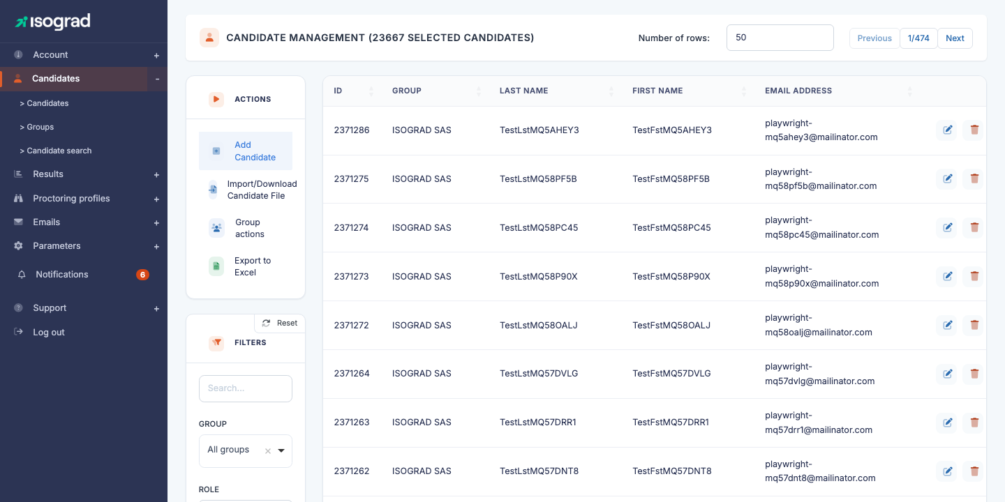 Main "Candidate management" page