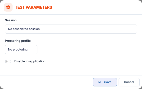 "Test parameters" window