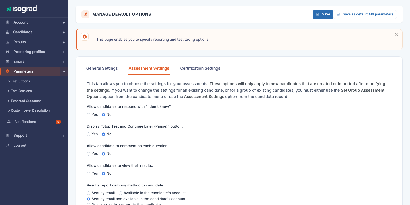 Tab "Evaluation settings"