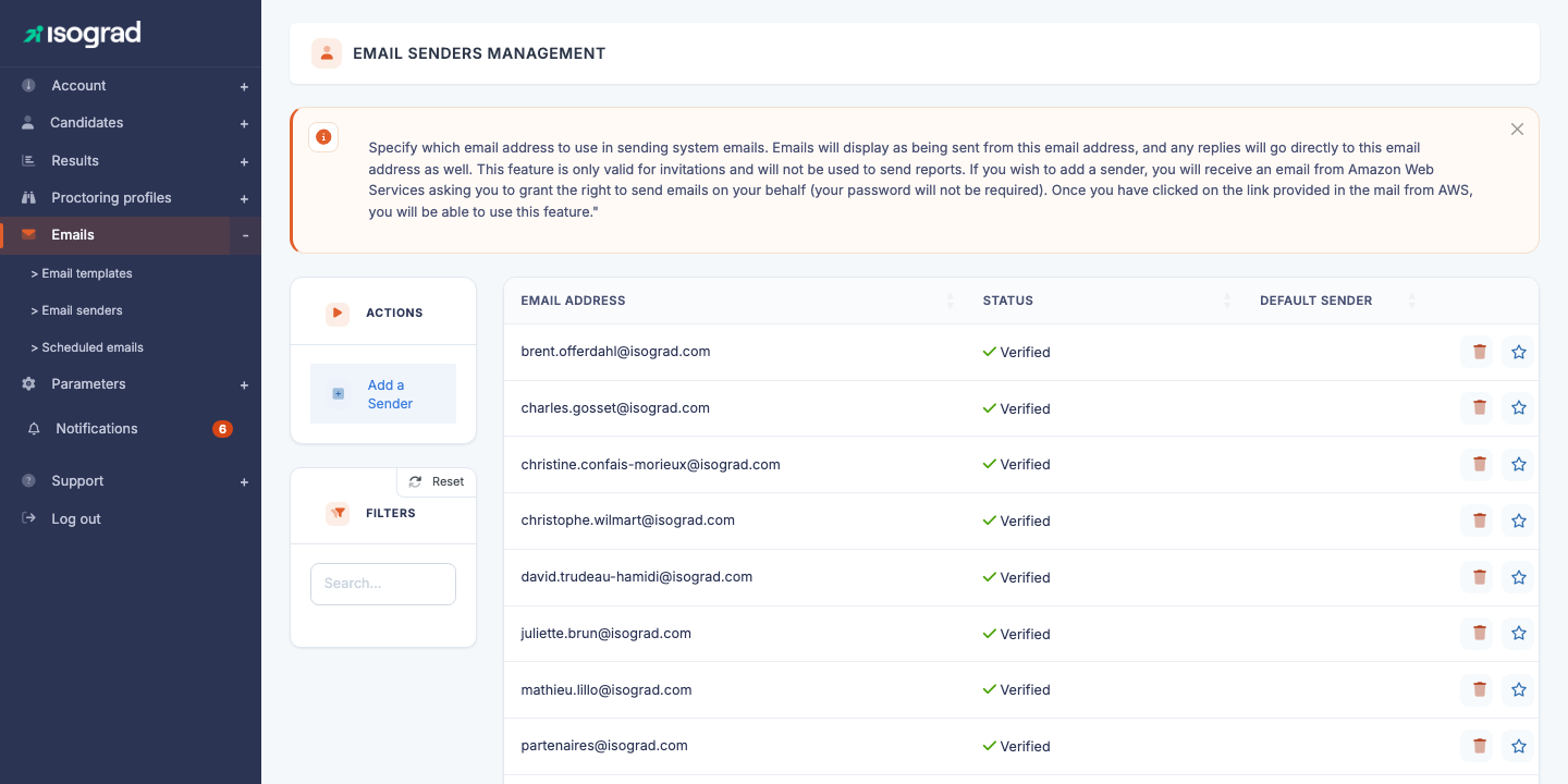 Main senders page
