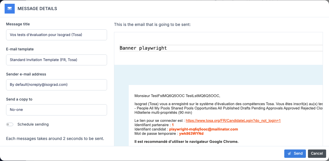 Email sending window