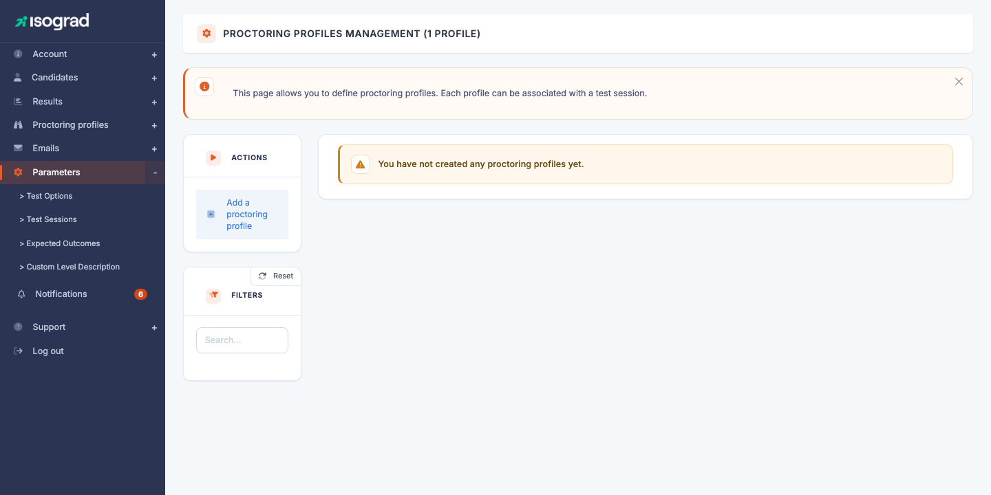 Page "Proctoring profiles management"