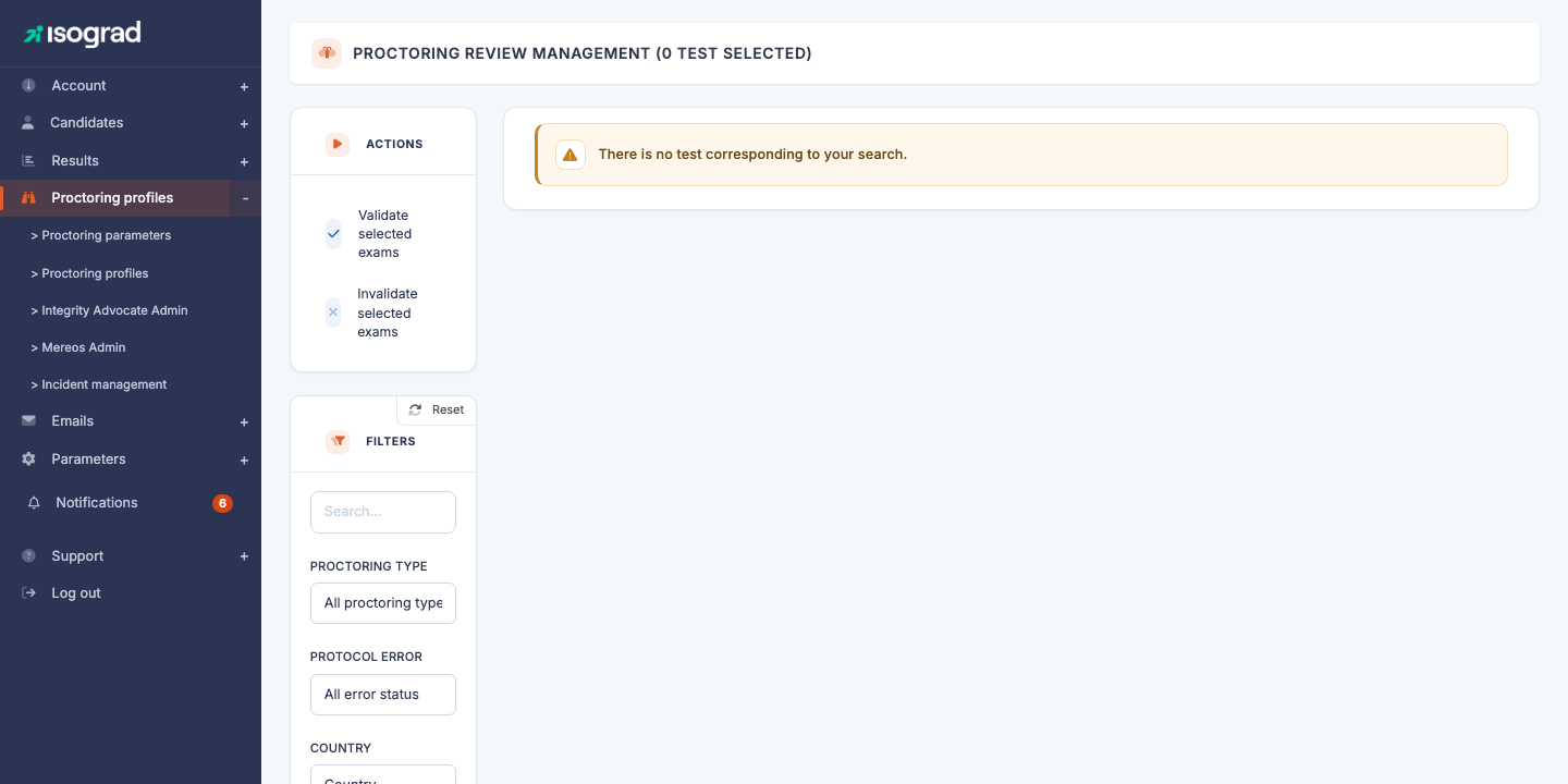 Page "Proctored tests management"