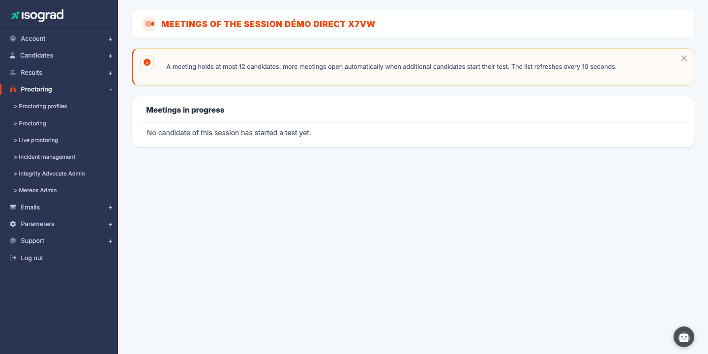 The "Meetings of the session" page
