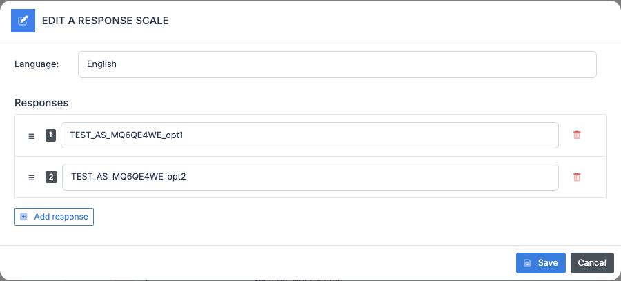 Scale edit modal — options pre-filled