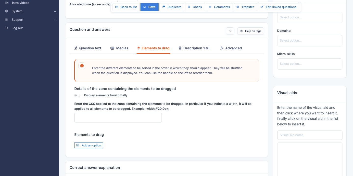 Sortable question editor