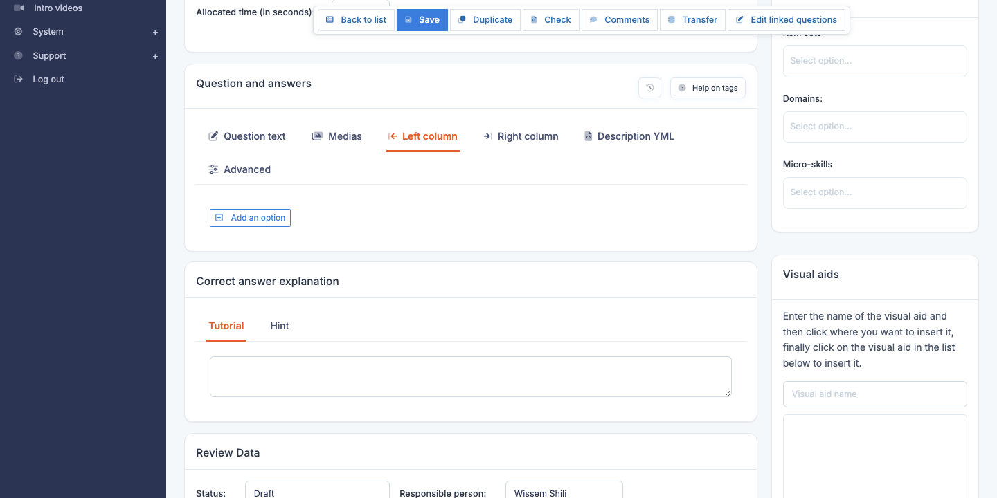Link (pairing) question editor