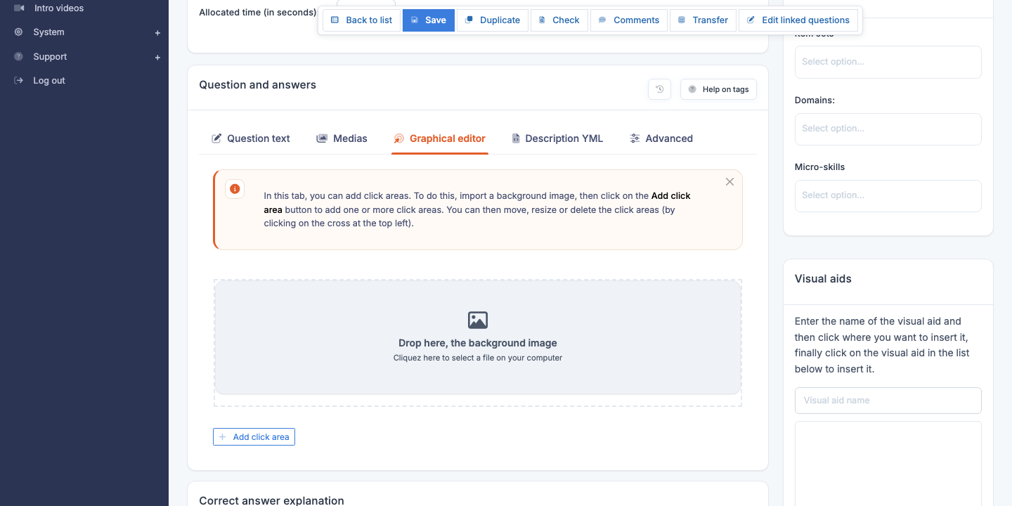 Click-in-area question editor