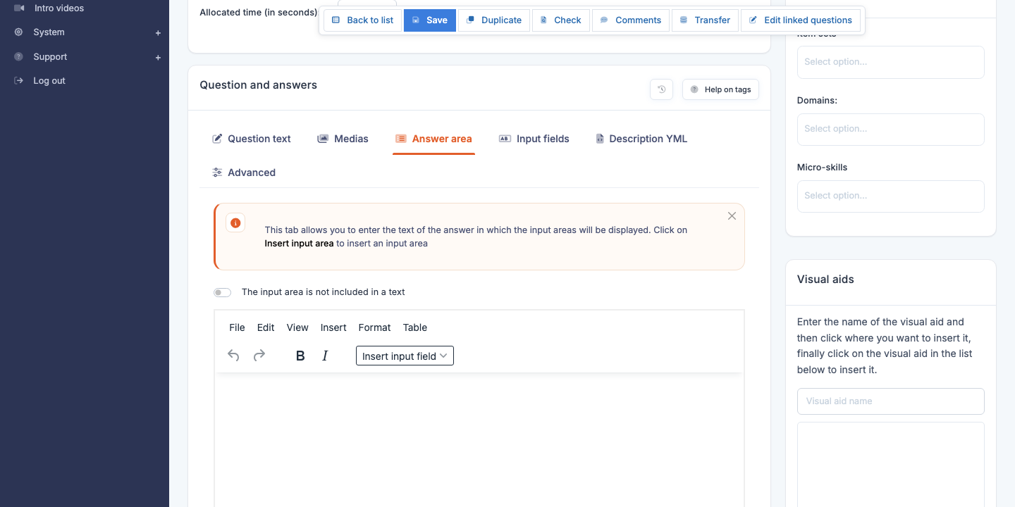 Fill-in-the-blanks (multi-input) question editor