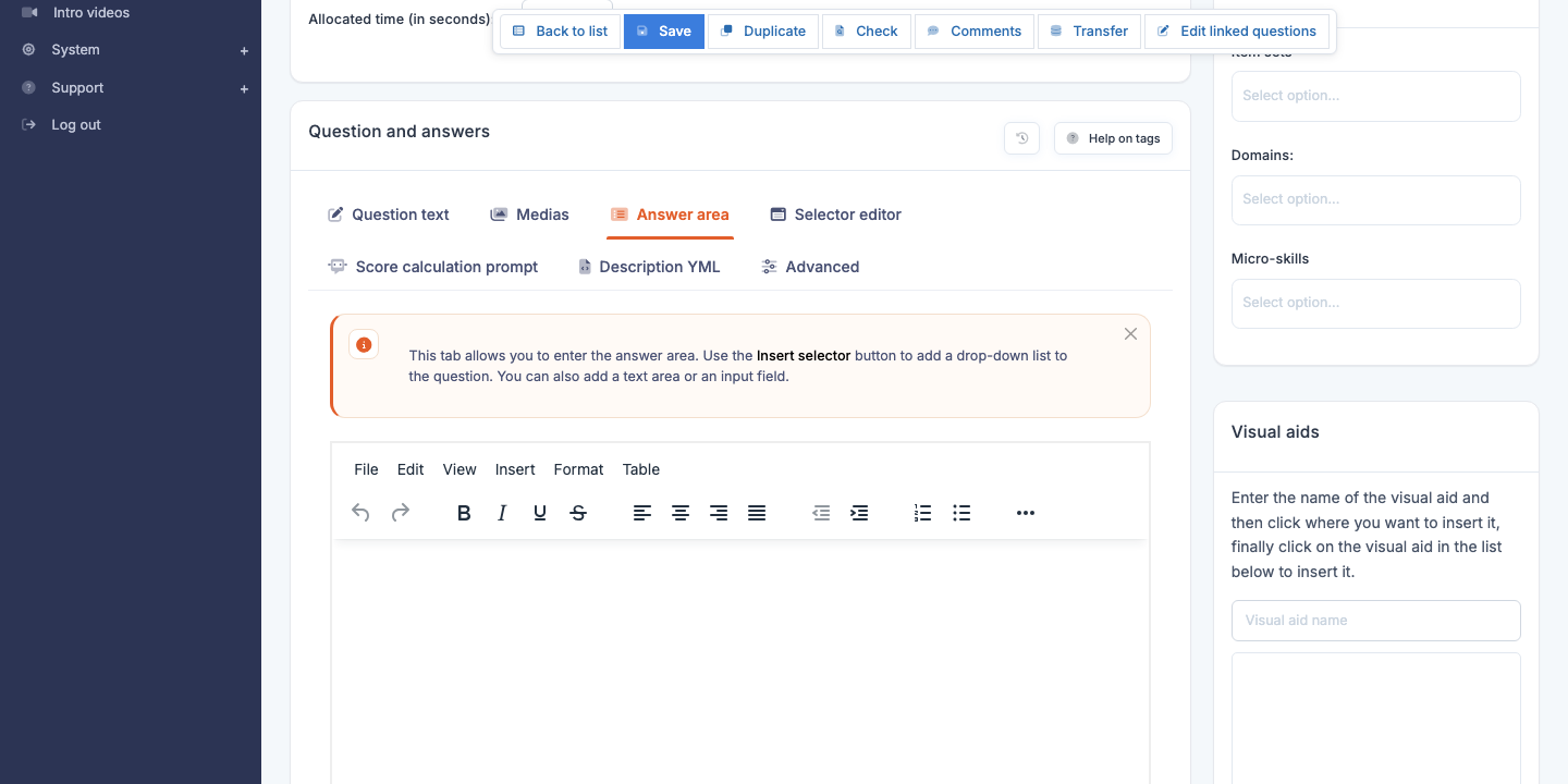 Text-with-select question editor