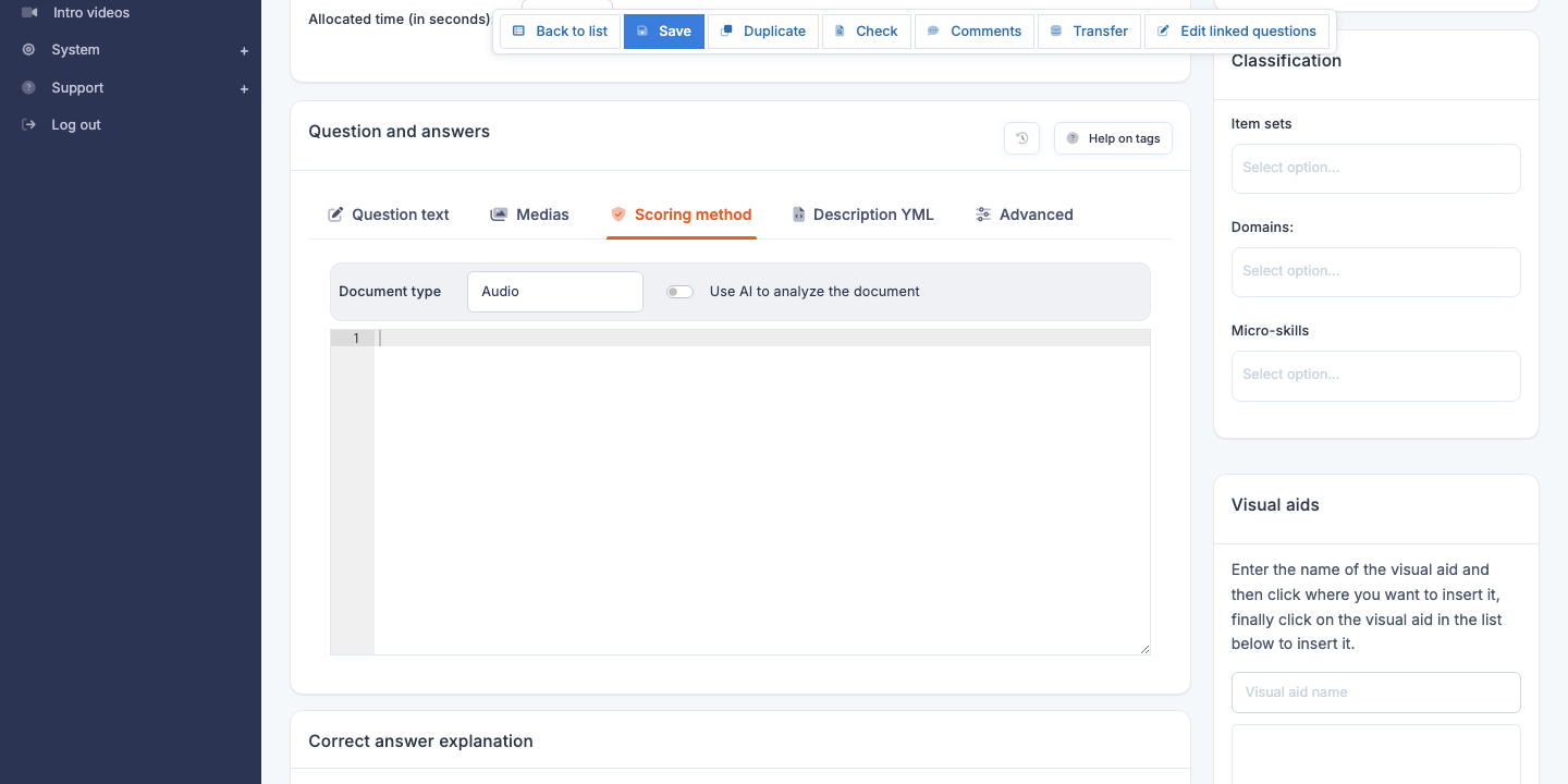 Upload-with-AI-grading question editor