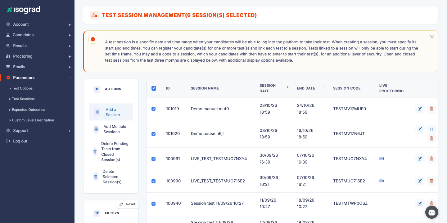 Session in progress with the "Pause" button
