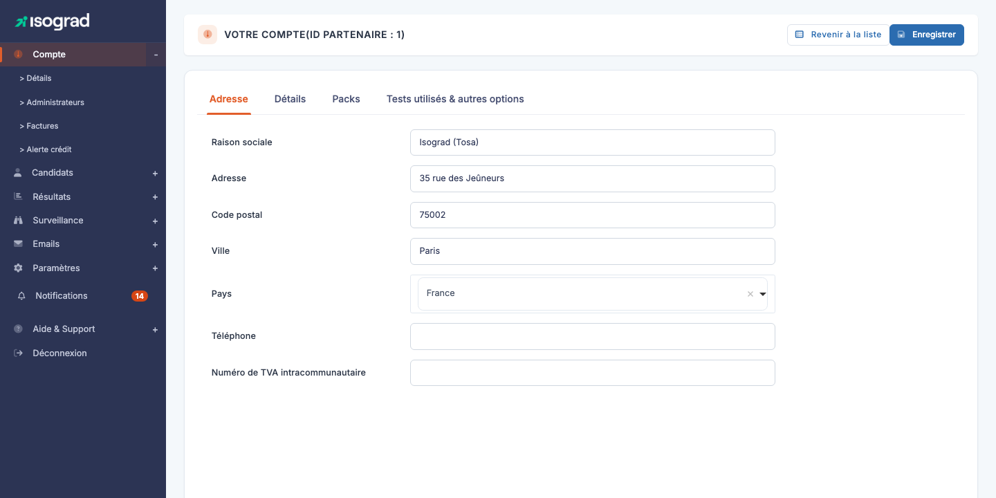 Page "Votre compte"