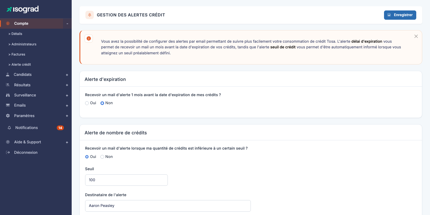 Page "Alertes crédit"