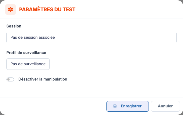 Fenêtre "Paramètres du test"
