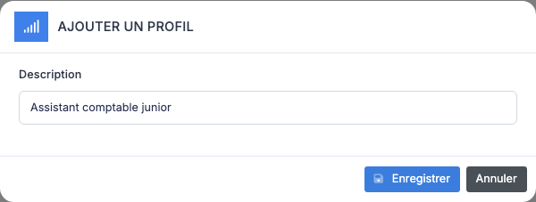 Fenêtre d'ajout d'un profil