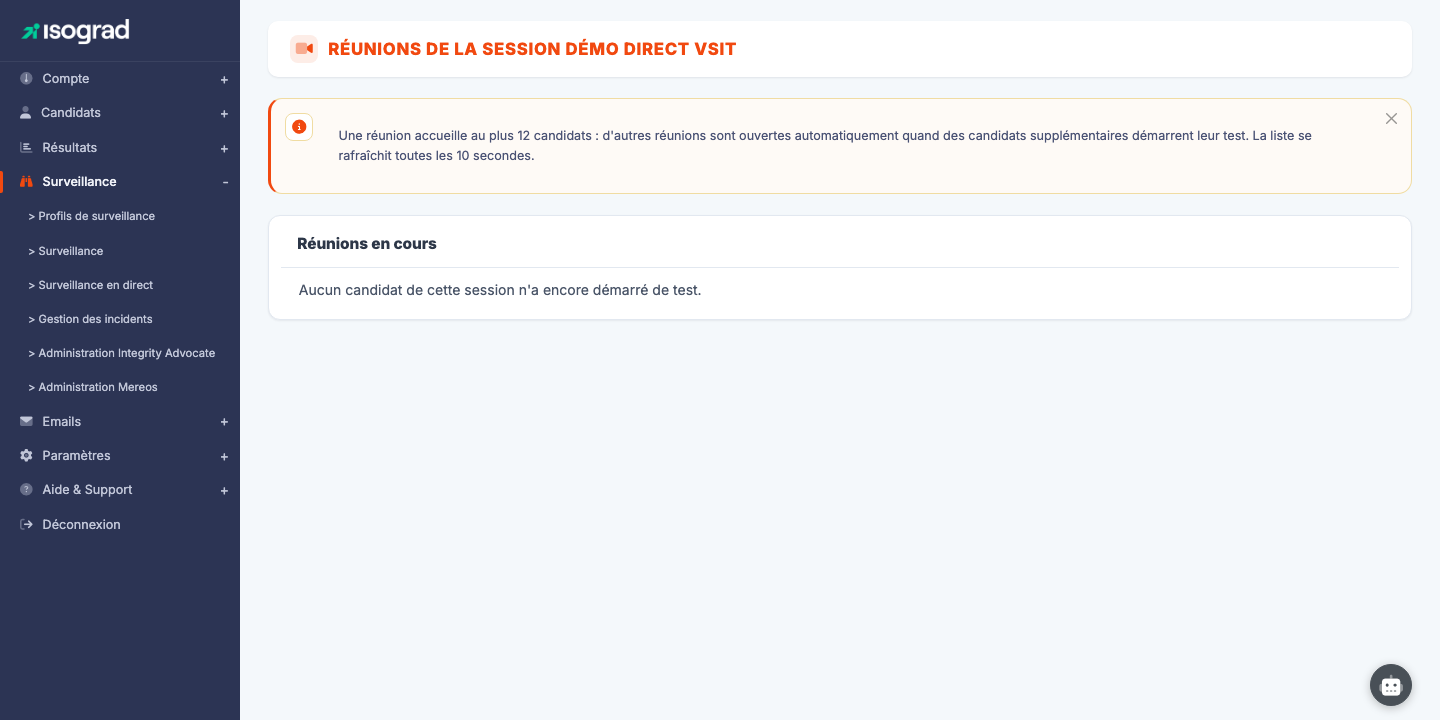 Page "Réunions de la session"