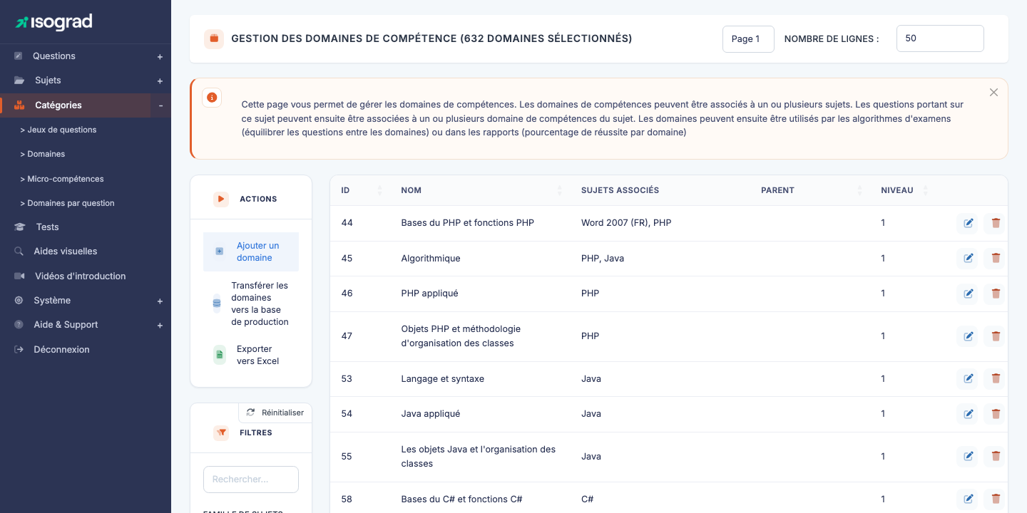 Page "Gestion des domaines de compétence"