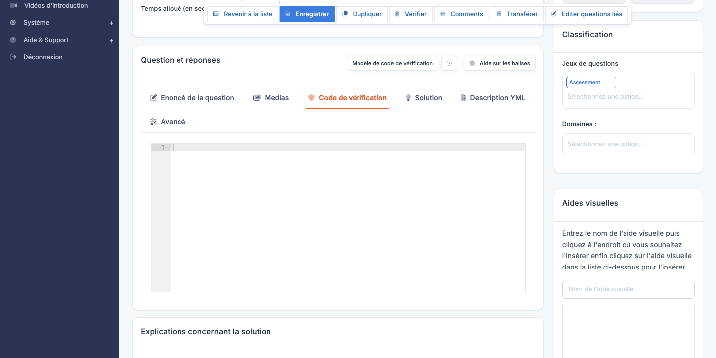 Éditeur d'une question Code (Python)