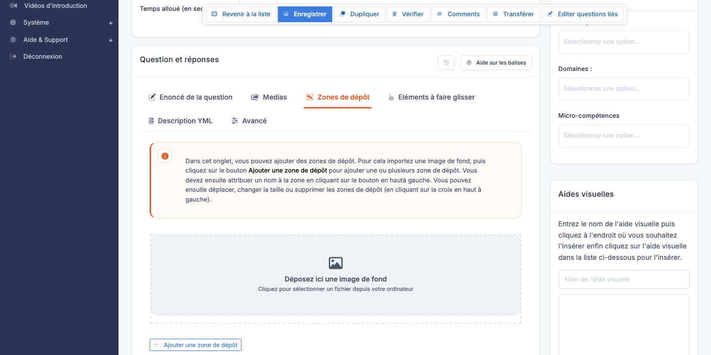 Éditeur d'une question Glisser-déposer
