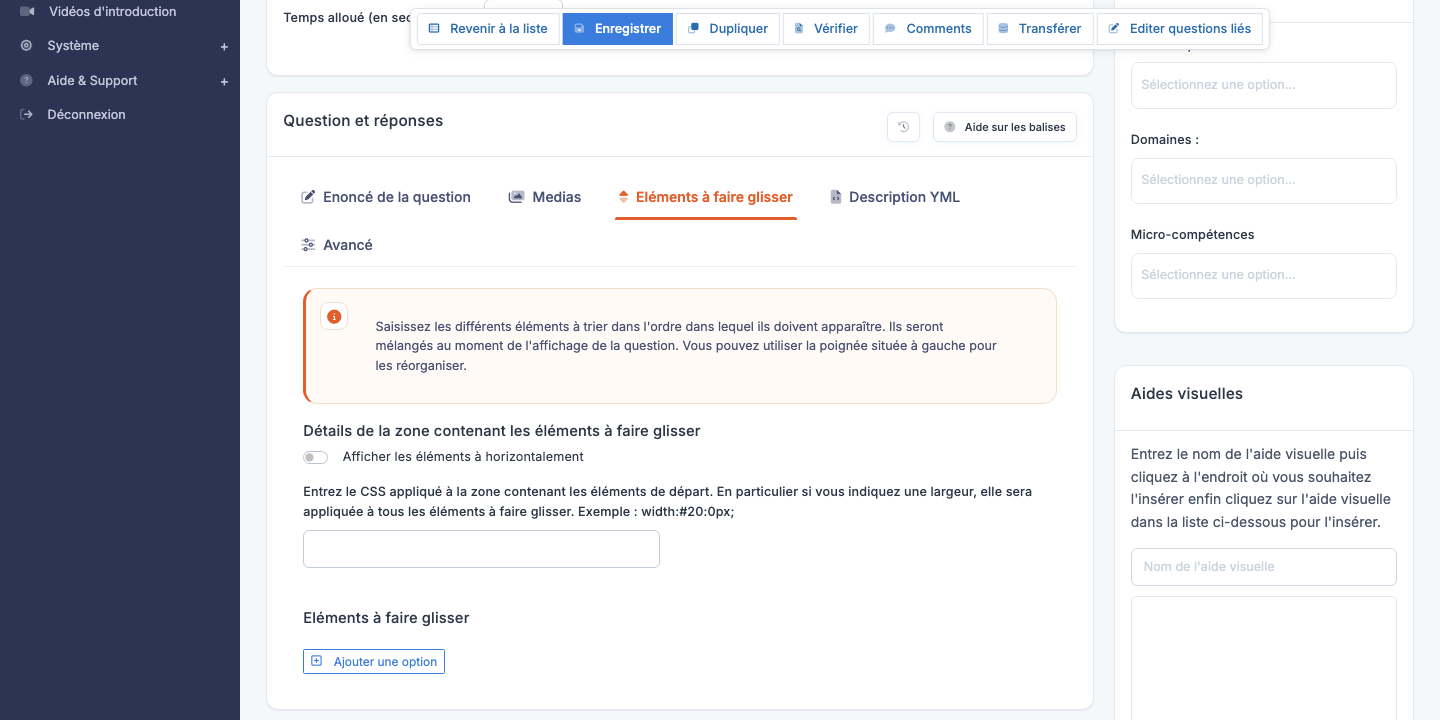 Éditeur d'une question Trier