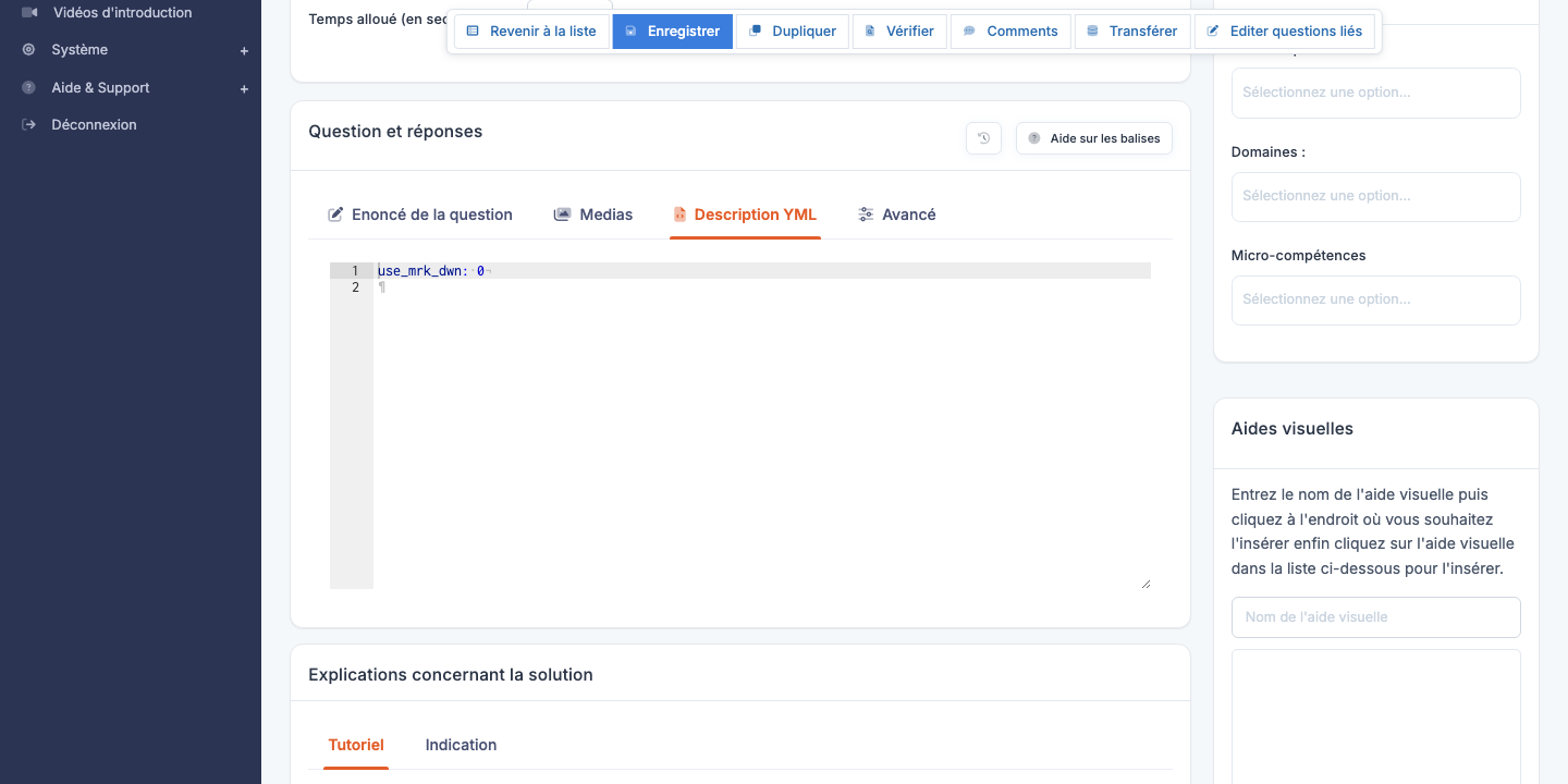 Éditeur d'une question Test de saisie