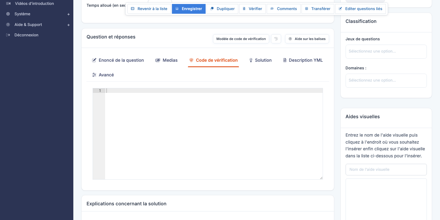 Éditeur d'une question Code avec stdin