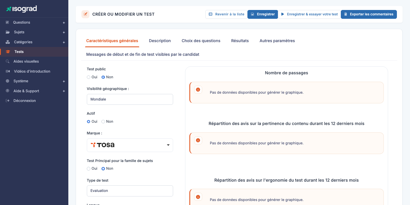 Onglets de la fiche en mode avancé