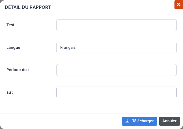 Menu et fenêtre "Rapports de groupe"