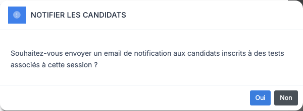 Fenêtre de notification des candidats