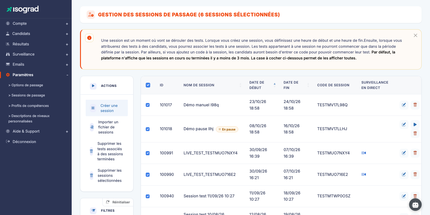 Session en pause